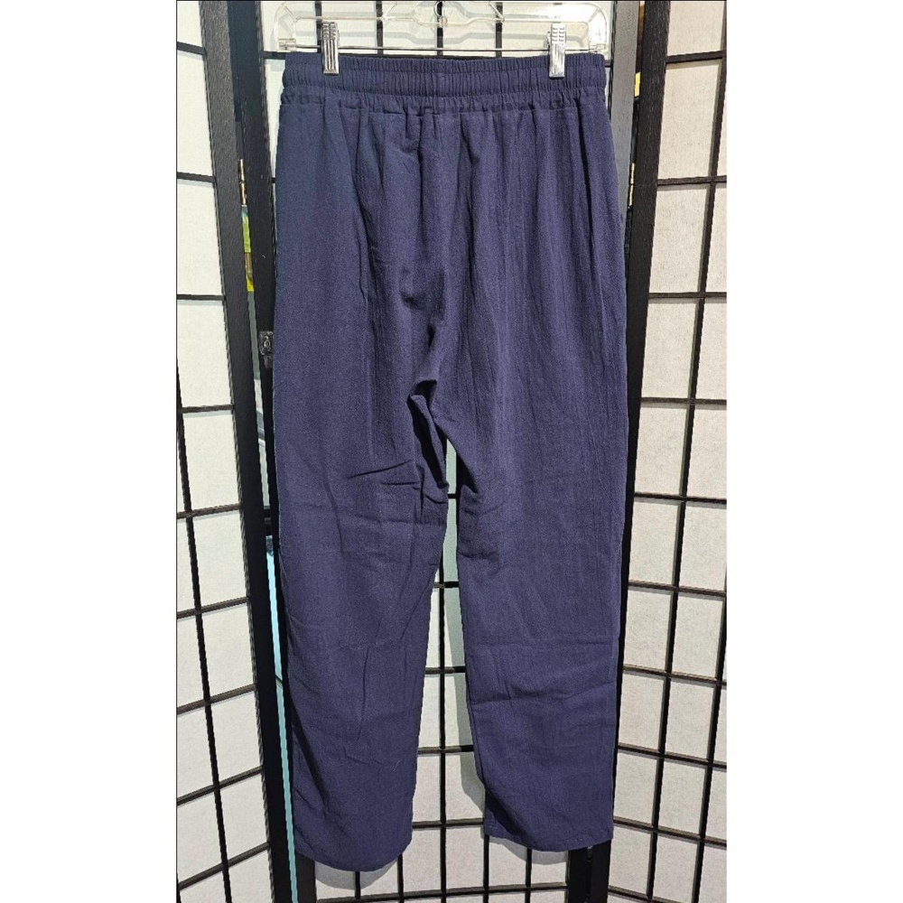 Womens Casual Pants Size M Navy Blue Crinkled Relaxed Drawstring Waist Vacation - Picture 4 of 6